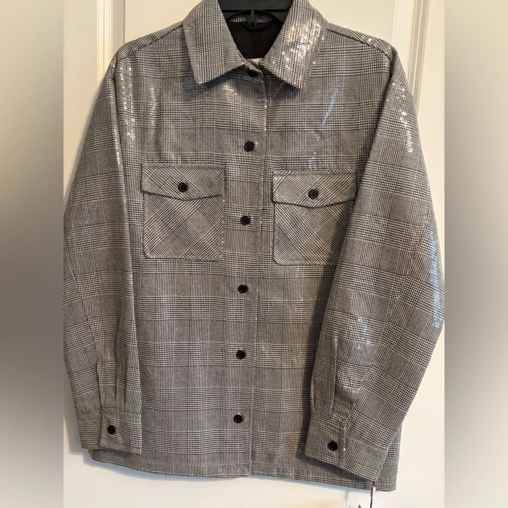 Avec Les Filles Sequin Plaid Shirt Jacket - Picture 6 of 12